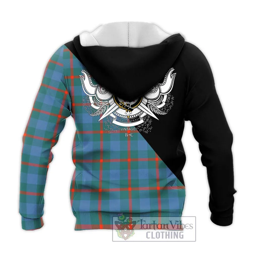 Agnew Ancient Tartan Knitted Hoodie with Family Crest and Military Logo Style