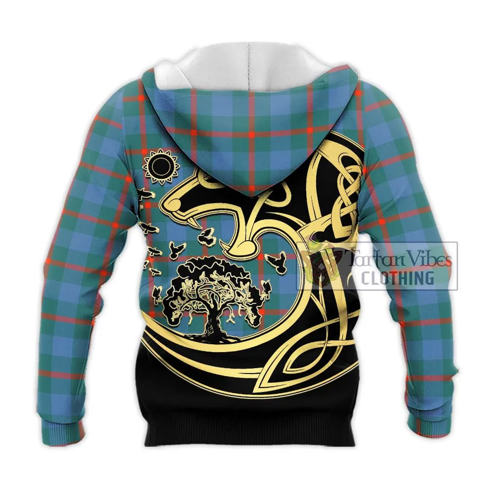 Agnew Ancient Tartan Knitted Hoodie with Family Crest Celtic Wolf Style