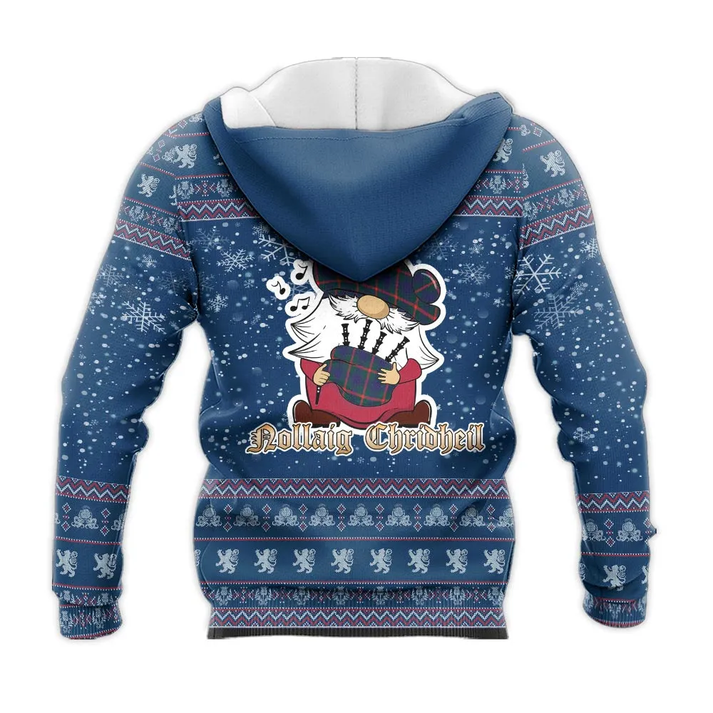 Agnew Clan Christmas Knitted Hoodie with Funny Gnome Playing Bagpipes