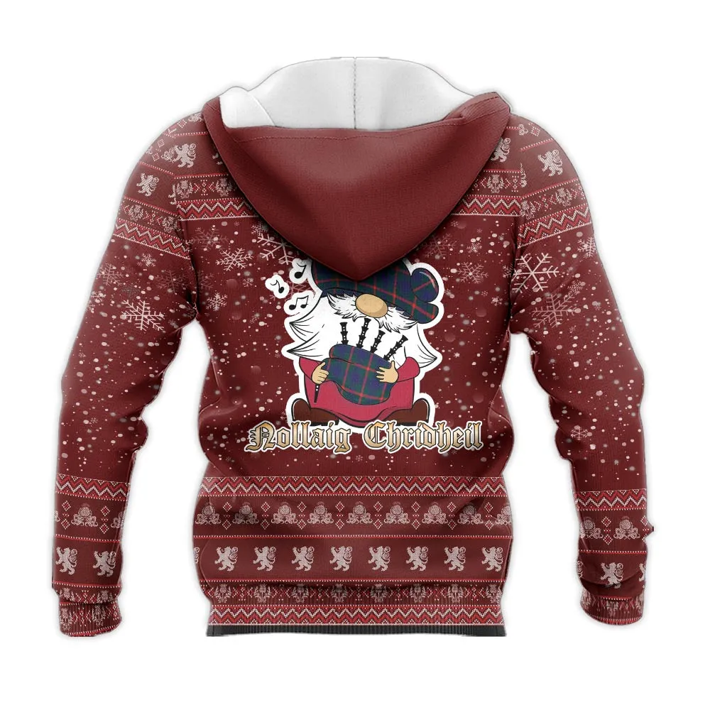 Agnew Clan Christmas Knitted Hoodie with Funny Gnome Playing Bagpipes