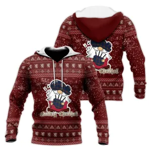 Agnew Clan Christmas Knitted Hoodie with Funny Gnome Playing Bagpipes