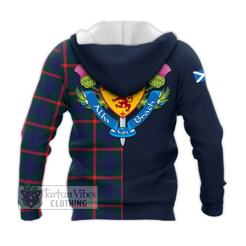 Agnew Tartan Knitted Hoodie Alba with Scottish Lion Royal Arm Half Style