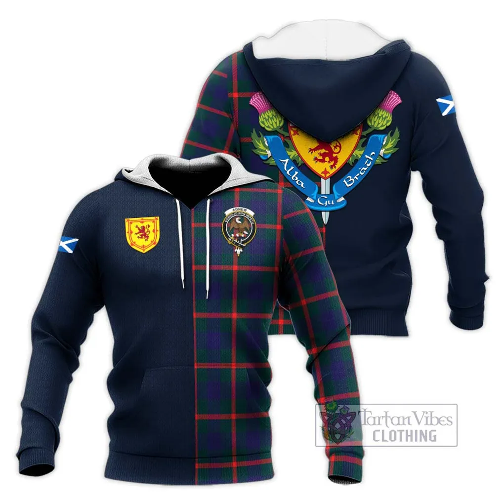 Agnew Tartan Knitted Hoodie Alba with Scottish Lion Royal Arm Half Style