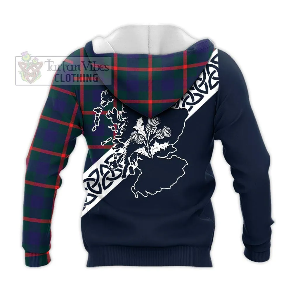 Agnew Tartan Knitted Hoodie Featuring Thistle and Scotland Map