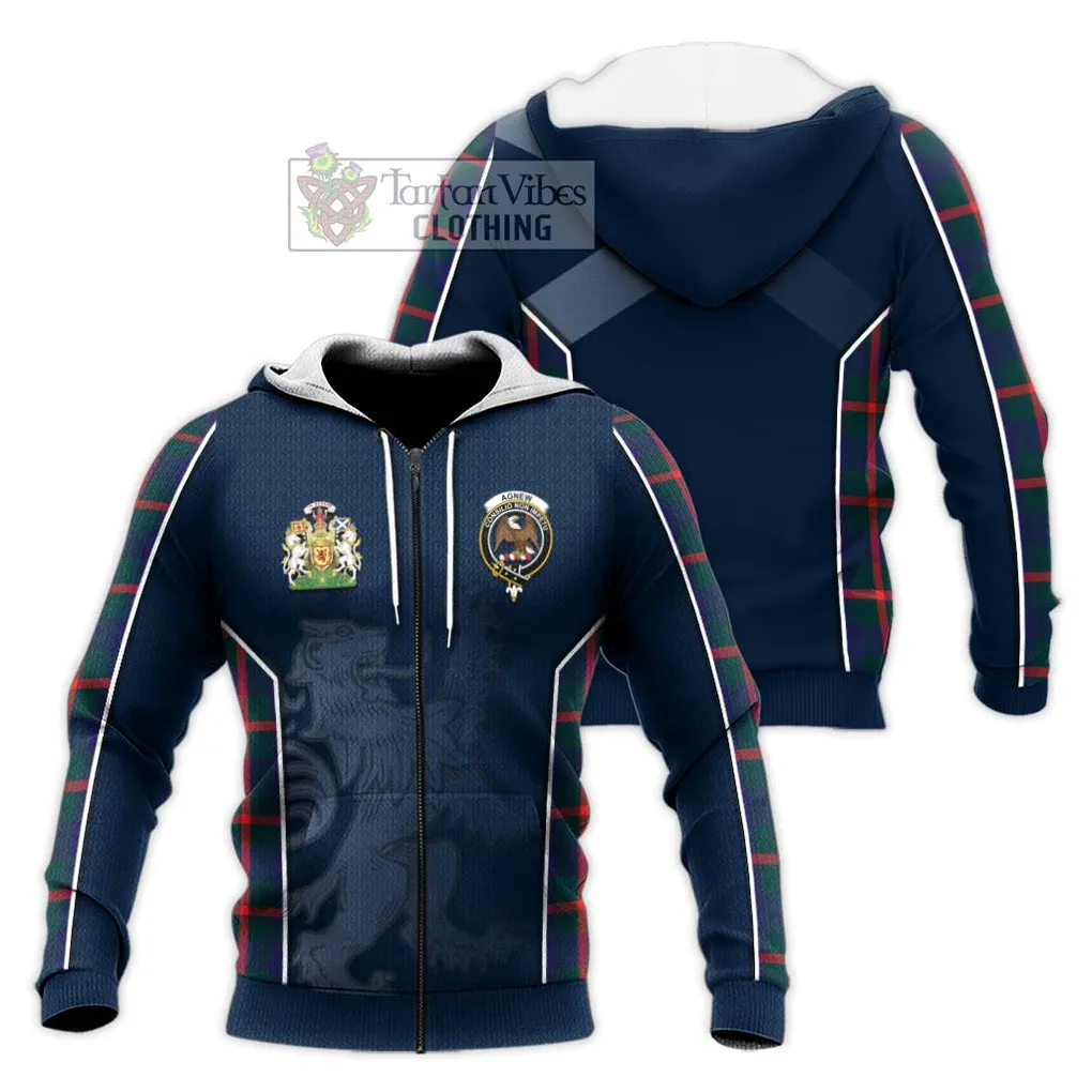 Agnew Tartan Knitted Hoodie with Family Crest and Lion Rampant Vibes Sport Style