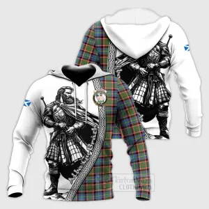 Aikenhead Tartan Clan Crest Knitted Hoodie with Highlander Warrior Celtic Style