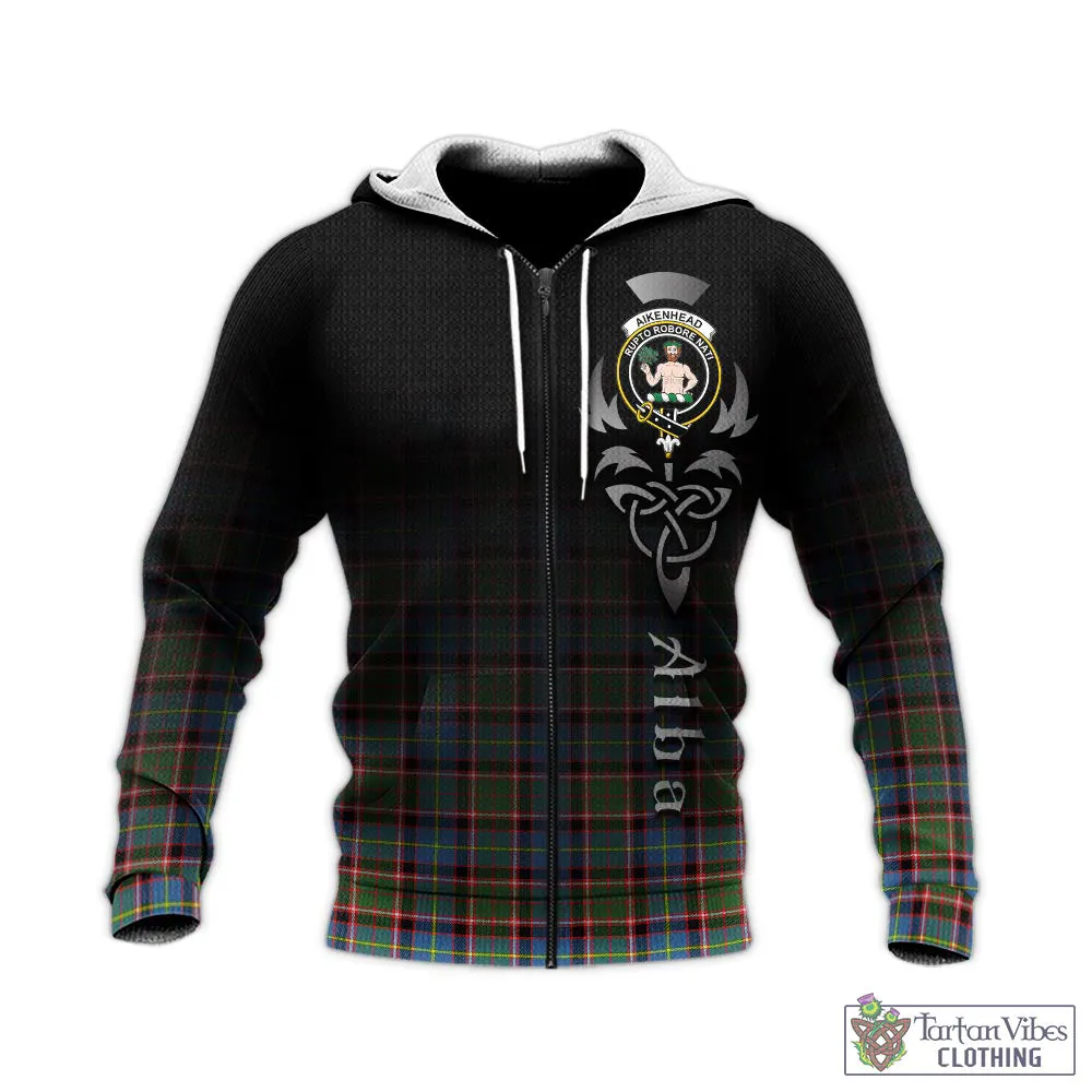 Aikenhead Tartan Knitted Hoodie Featuring Alba Gu Brath Family Crest Celtic Inspired