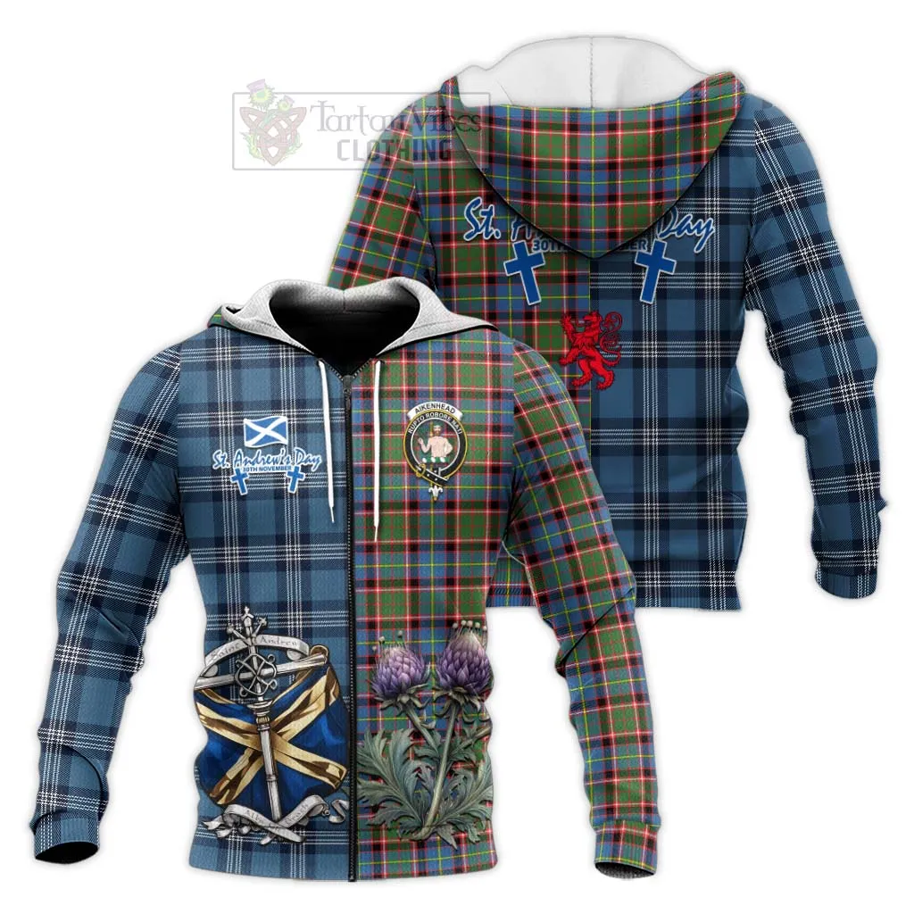 Aikenhead Tartan Knitted Hoodie Happy St. Andrew's Day Half Tartan Style