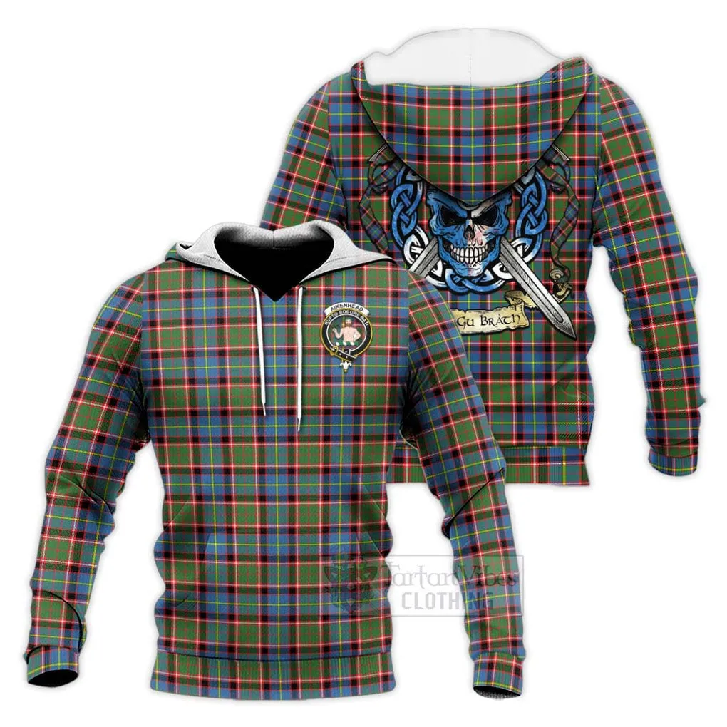 Aikenhead Tartan Knitted Hoodie with Family Crest Celtic Skull Style