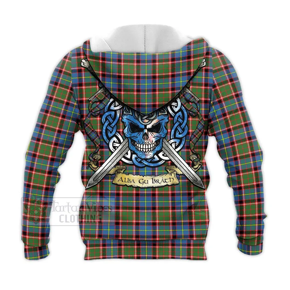 Aikenhead Tartan Knitted Hoodie with Family Crest Celtic Skull Style