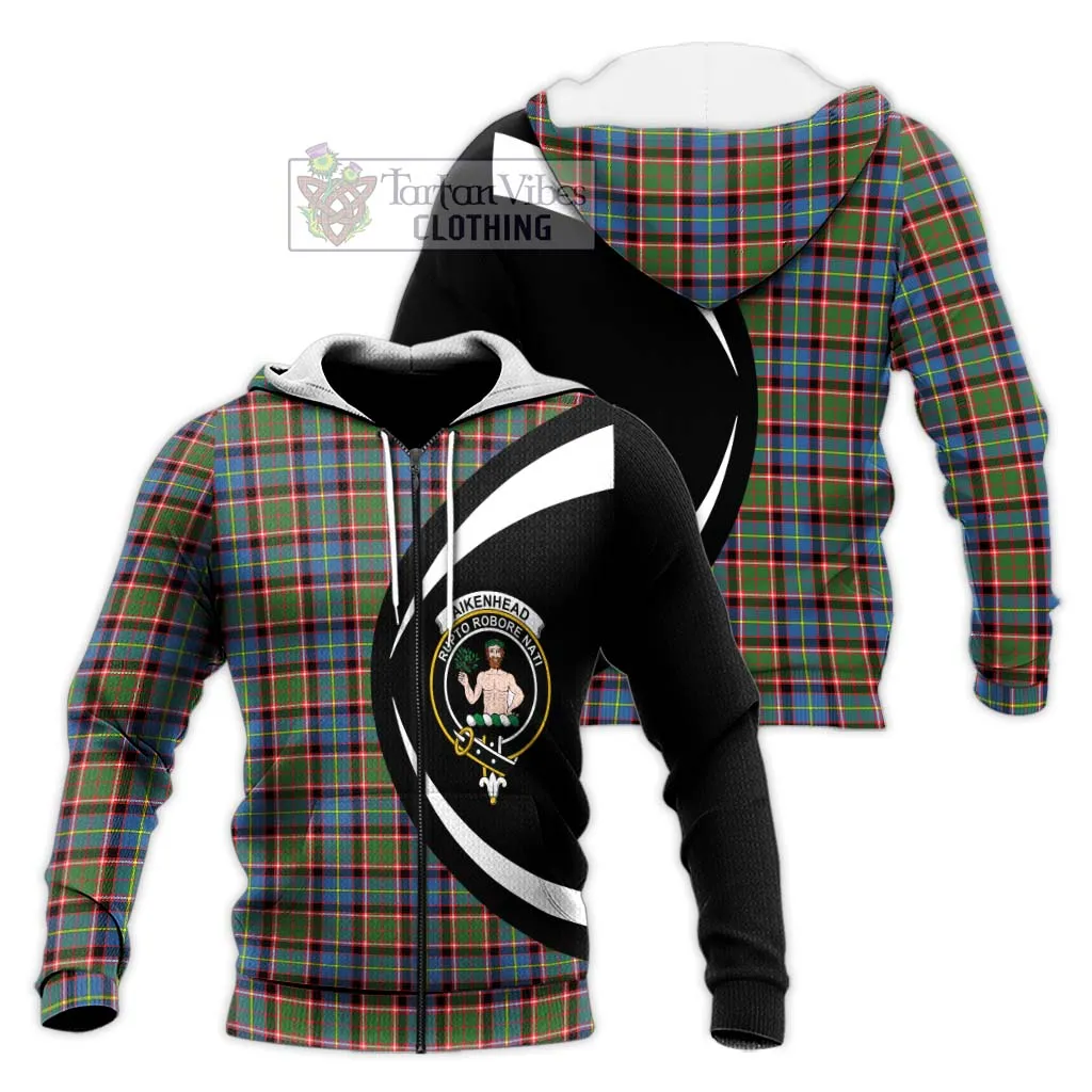 Aikenhead Tartan Knitted Hoodie with Family Crest Circle Style