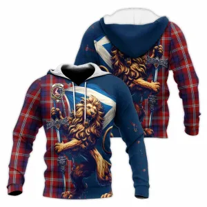 Ainslie Tartan Family Crest Knitted Hoodie with Scottish Majestic Lion