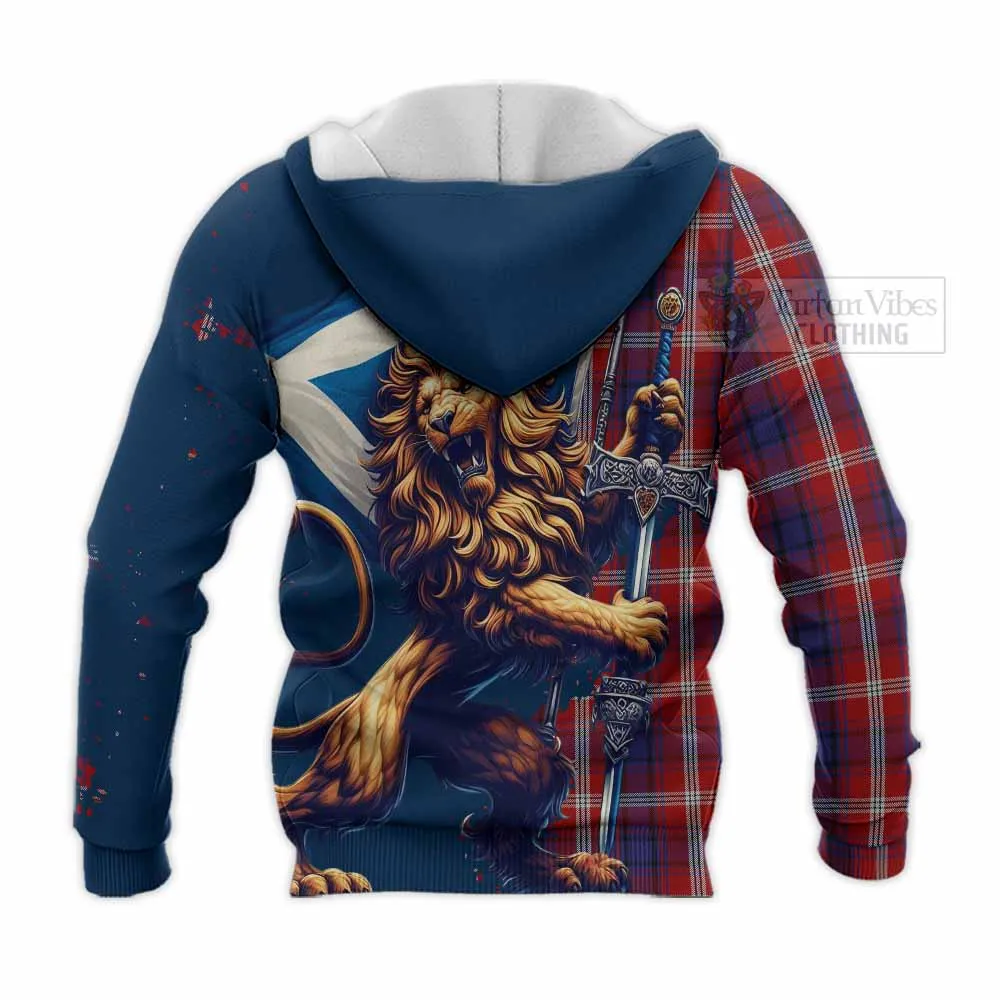 Ainslie Tartan Family Crest Knitted Hoodie with Scottish Majestic Lion