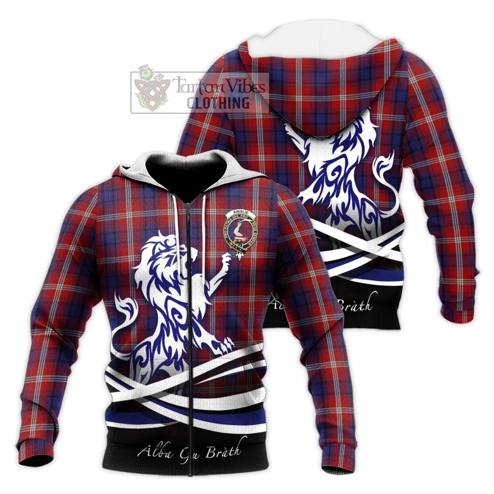 Ainslie Tartan Knitted Hoodie with Alba Gu Brath Regal Lion Emblem