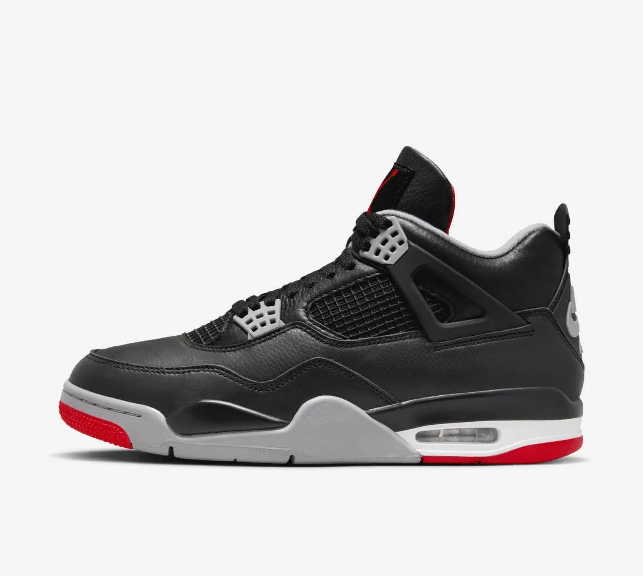 Air Jordan 4 Retro 'Bred Reimagined' Shock Drop Release Black Fire Red Sneakers for Men