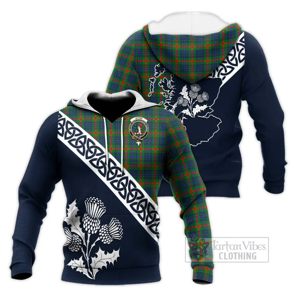 Aiton Tartan Knitted Hoodie Featuring Thistle and Scotland Map