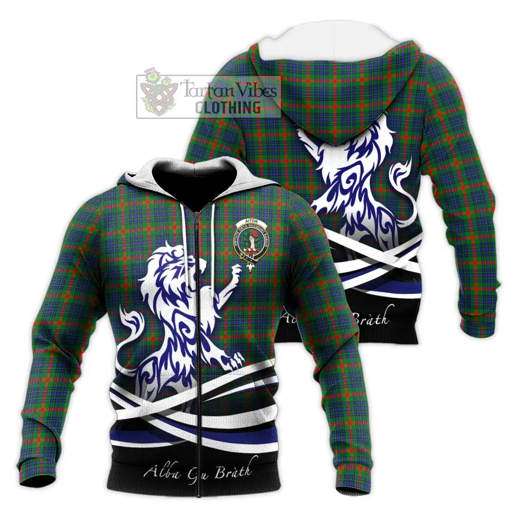 Aiton Tartan Knitted Hoodie with Alba Gu Brath Regal Lion Emblem