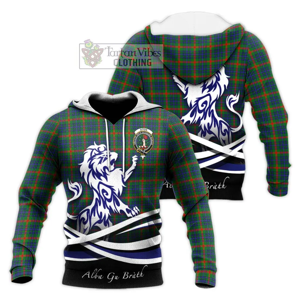 Aiton Tartan Knitted Hoodie with Alba Gu Brath Regal Lion Emblem