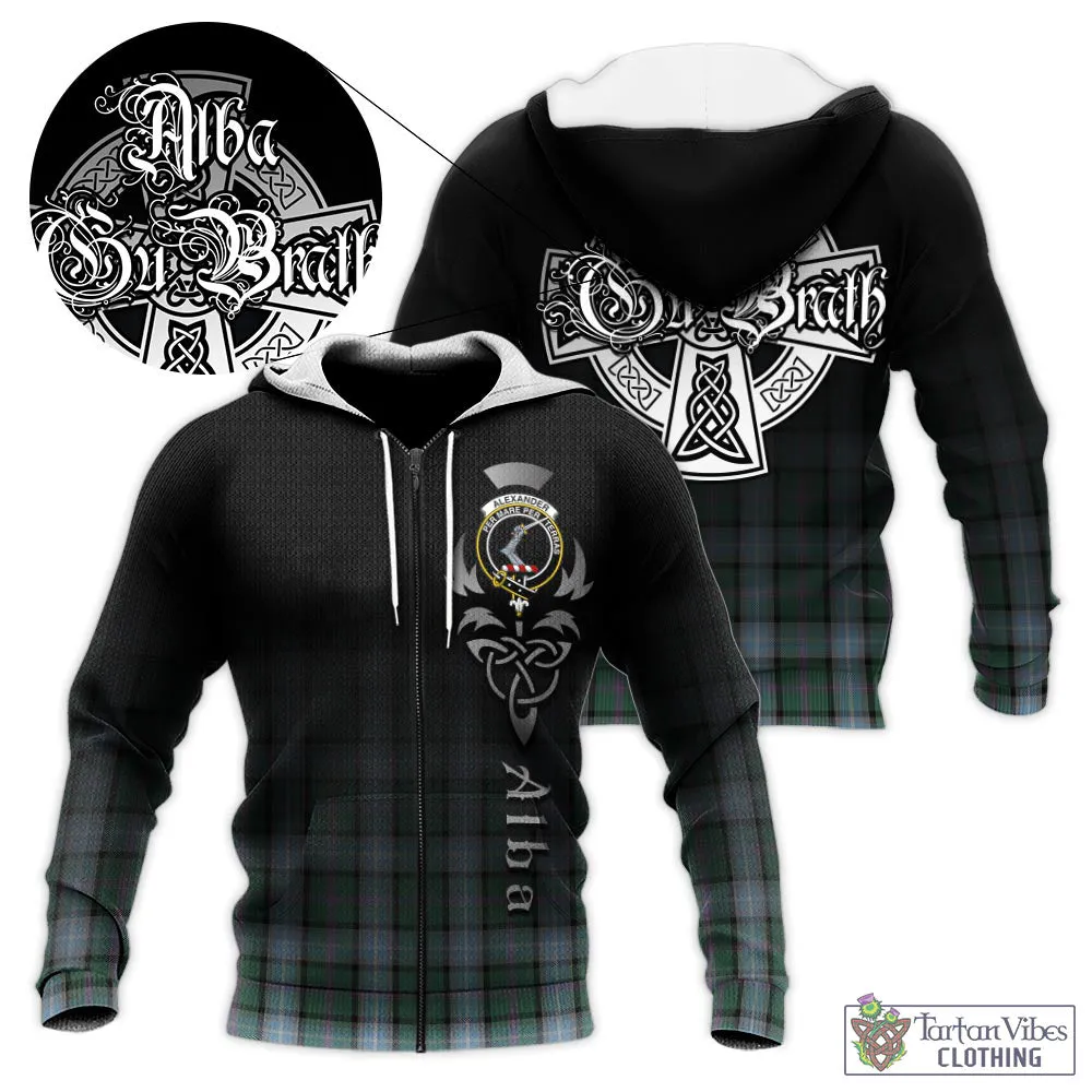 Alexander of Menstry Hunting Tartan Knitted Hoodie Featuring Alba Gu Brath Family Crest Celtic Inspired