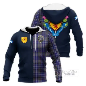 Alexander of Menstry Tartan Knitted Hoodie Alba with Scottish Lion Royal Arm Half Style