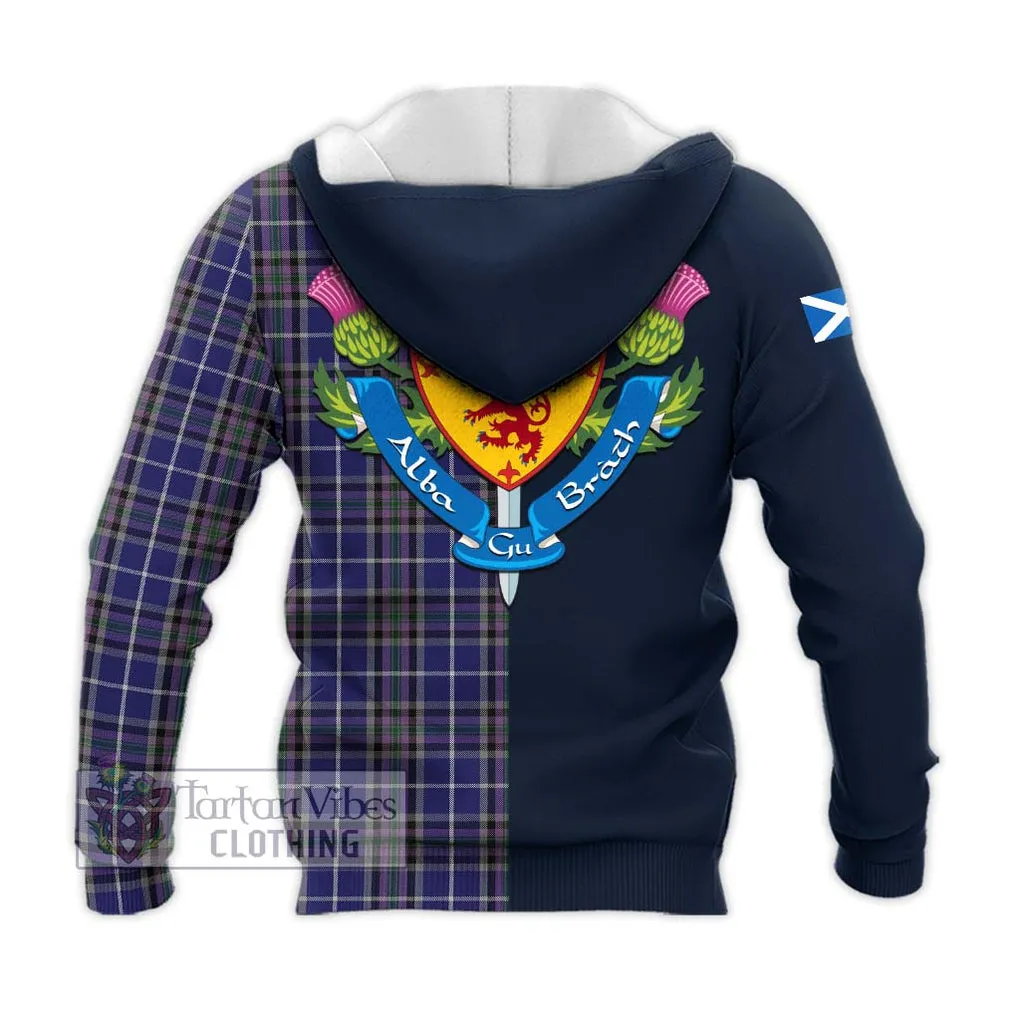 Alexander of Menstry Tartan Knitted Hoodie Alba with Scottish Lion Royal Arm Half Style