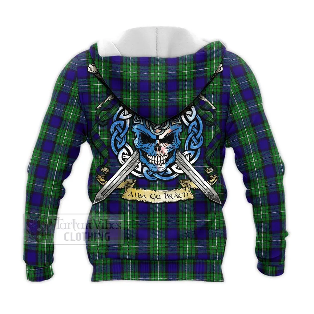 Alexander Tartan Knitted Hoodie with Family Crest Celtic Skull Style