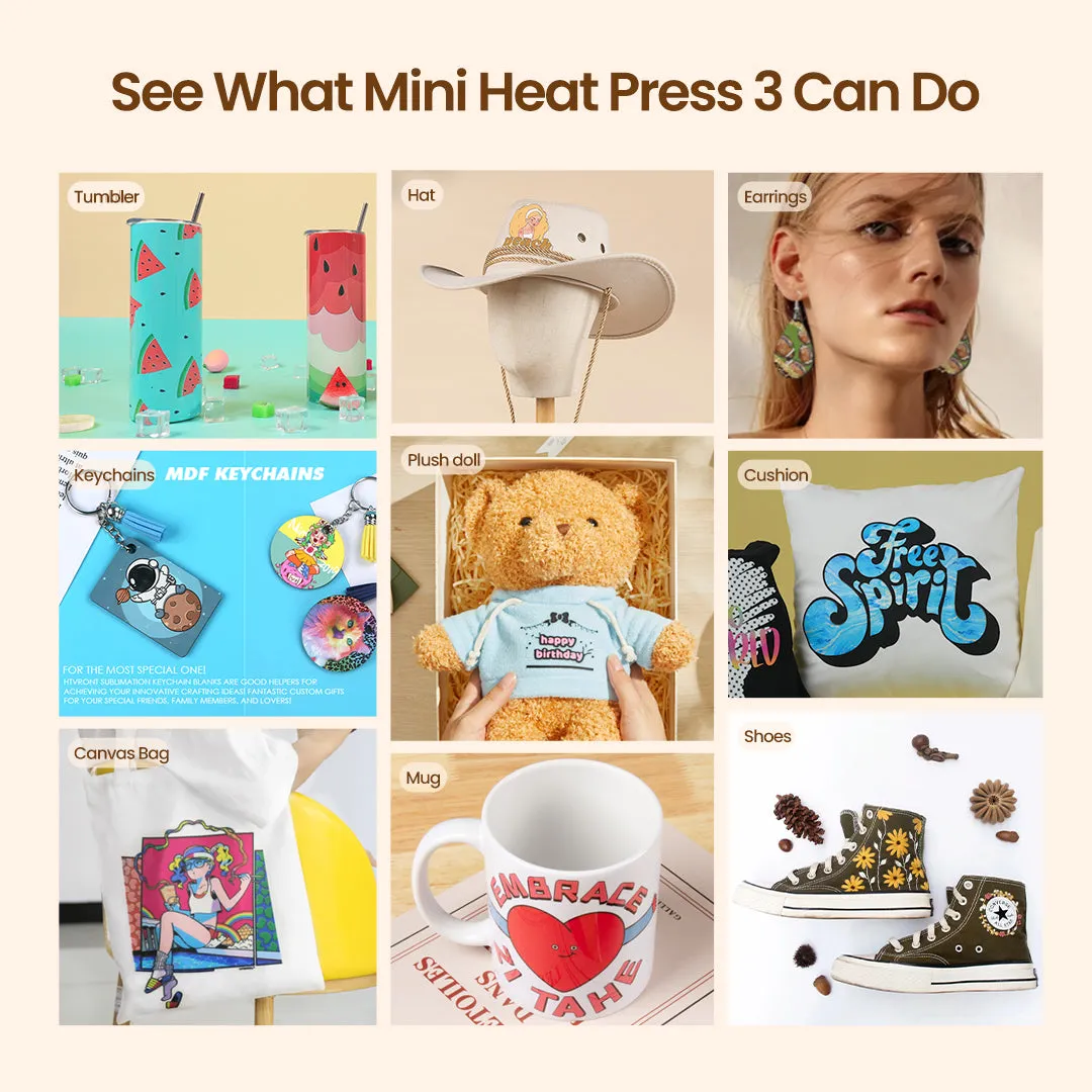 [All in bundle]HTVRONT Auto Tumbler Mini3 Heat Press Machine advanced Bundle(Multicolor HTV*10 Sumblimation Paper*25 Glasses 16oz*4 Transfer paper*10 PTFE Teflon Sheet Heat Press Mat Weeding Tools≥83＄)