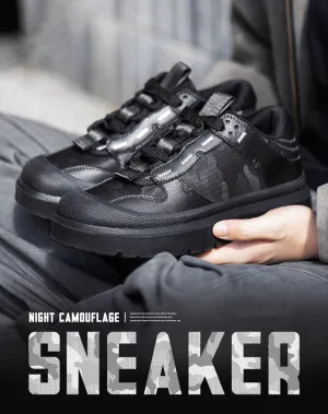 American Dark Night Camouflage Height-Enhancing Black Men's Casual Shoes