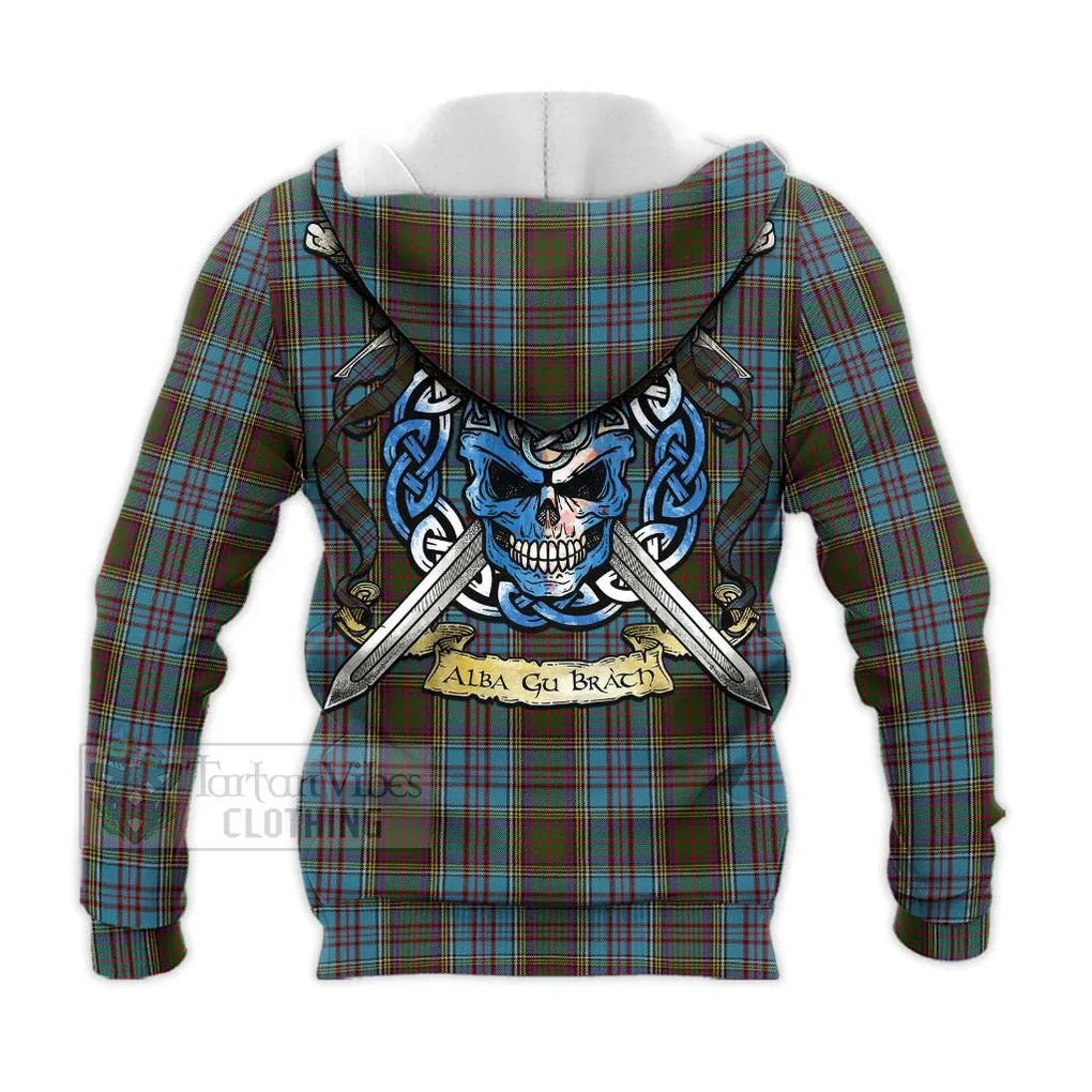 Anderson Tartan Knitted Hoodie with Family Crest Celtic Skull Style