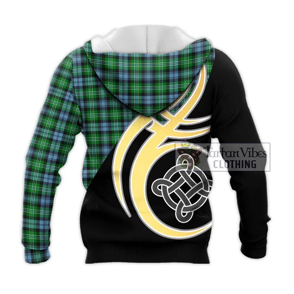 Arbuthnot Ancient Tartan Knitted Hoodie with Family Crest and Celtic Symbol Style