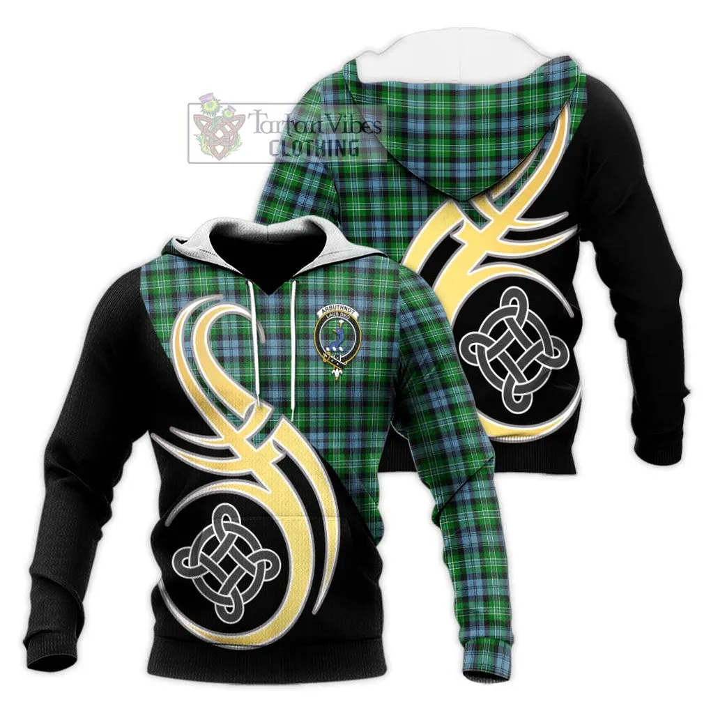 Arbuthnot Ancient Tartan Knitted Hoodie with Family Crest and Celtic Symbol Style