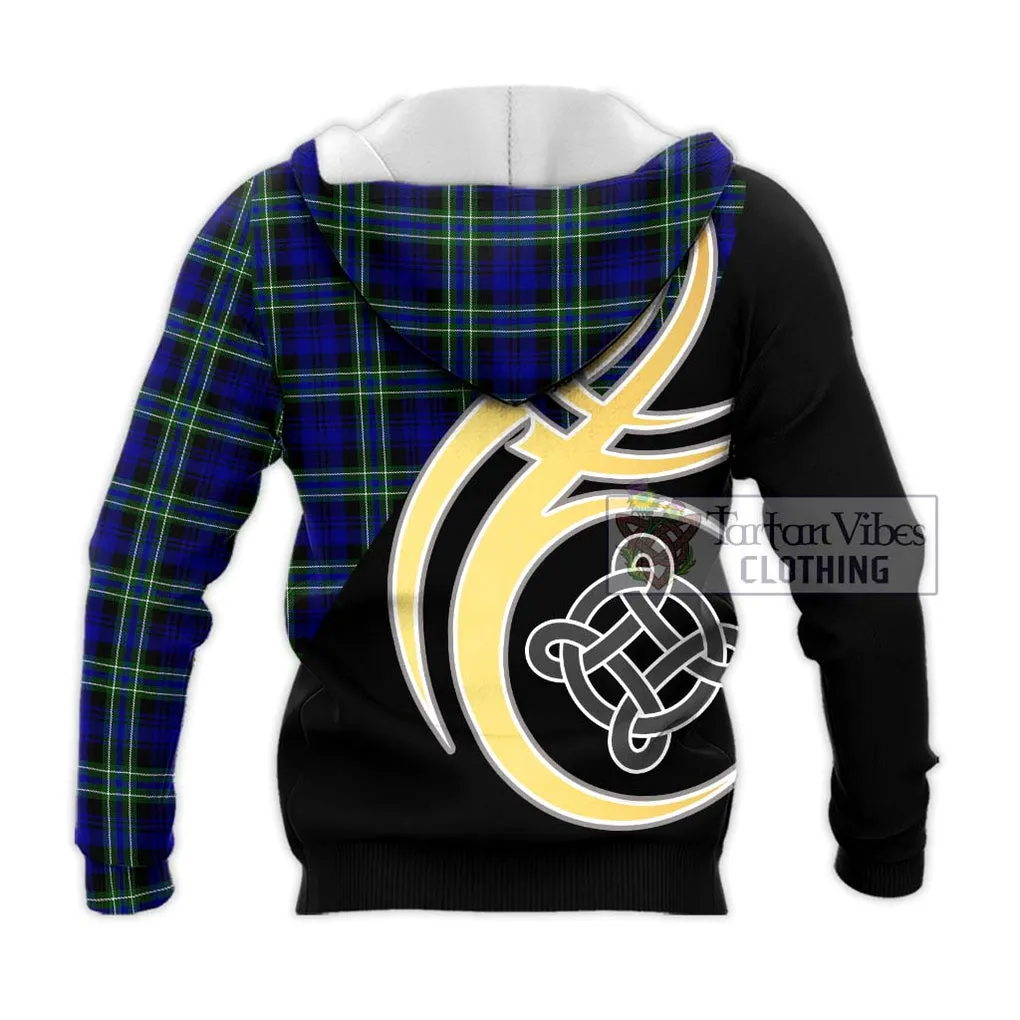 Arbuthnot Modern Tartan Knitted Hoodie with Family Crest and Celtic Symbol Style