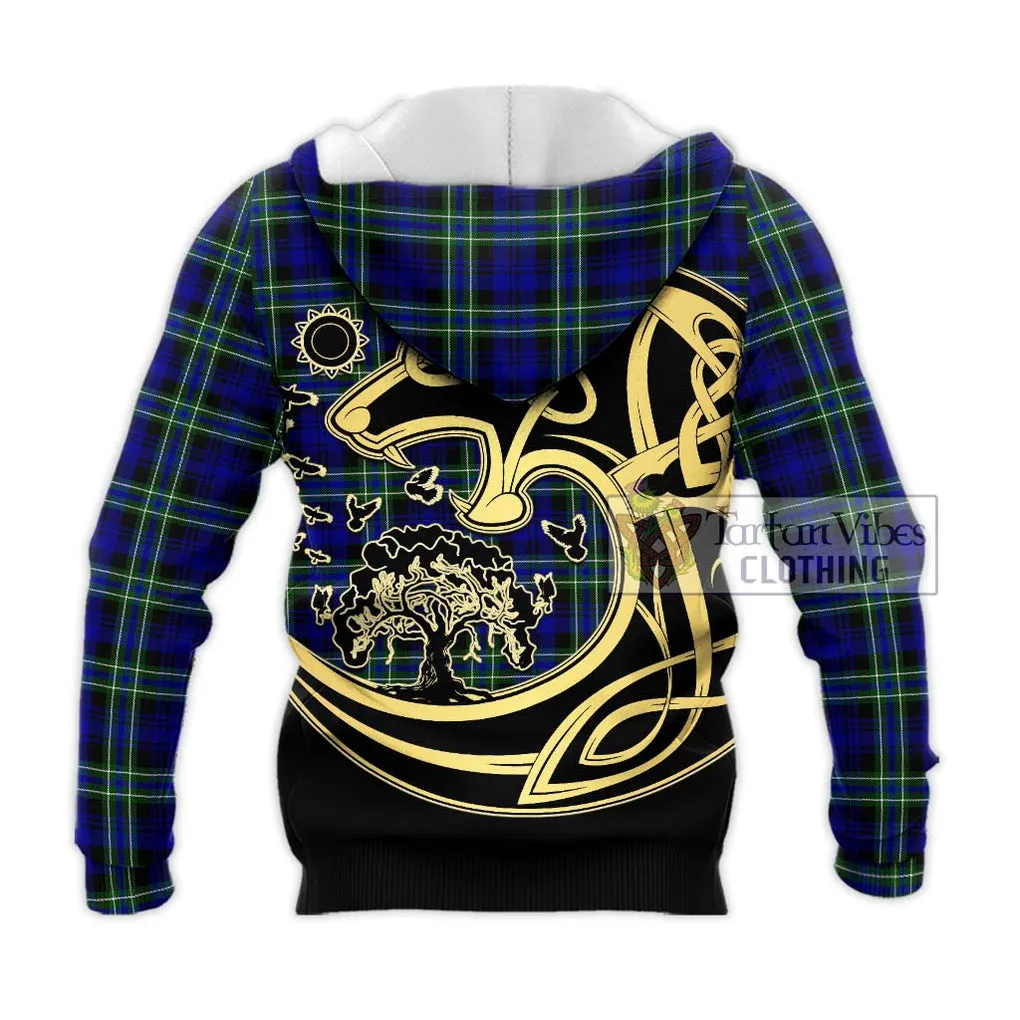 Arbuthnot Modern Tartan Knitted Hoodie with Family Crest Celtic Wolf Style