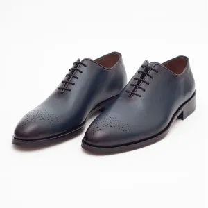 Ariston Mens Solid Navy Whole Cut Oxford Leather Dress Shoes