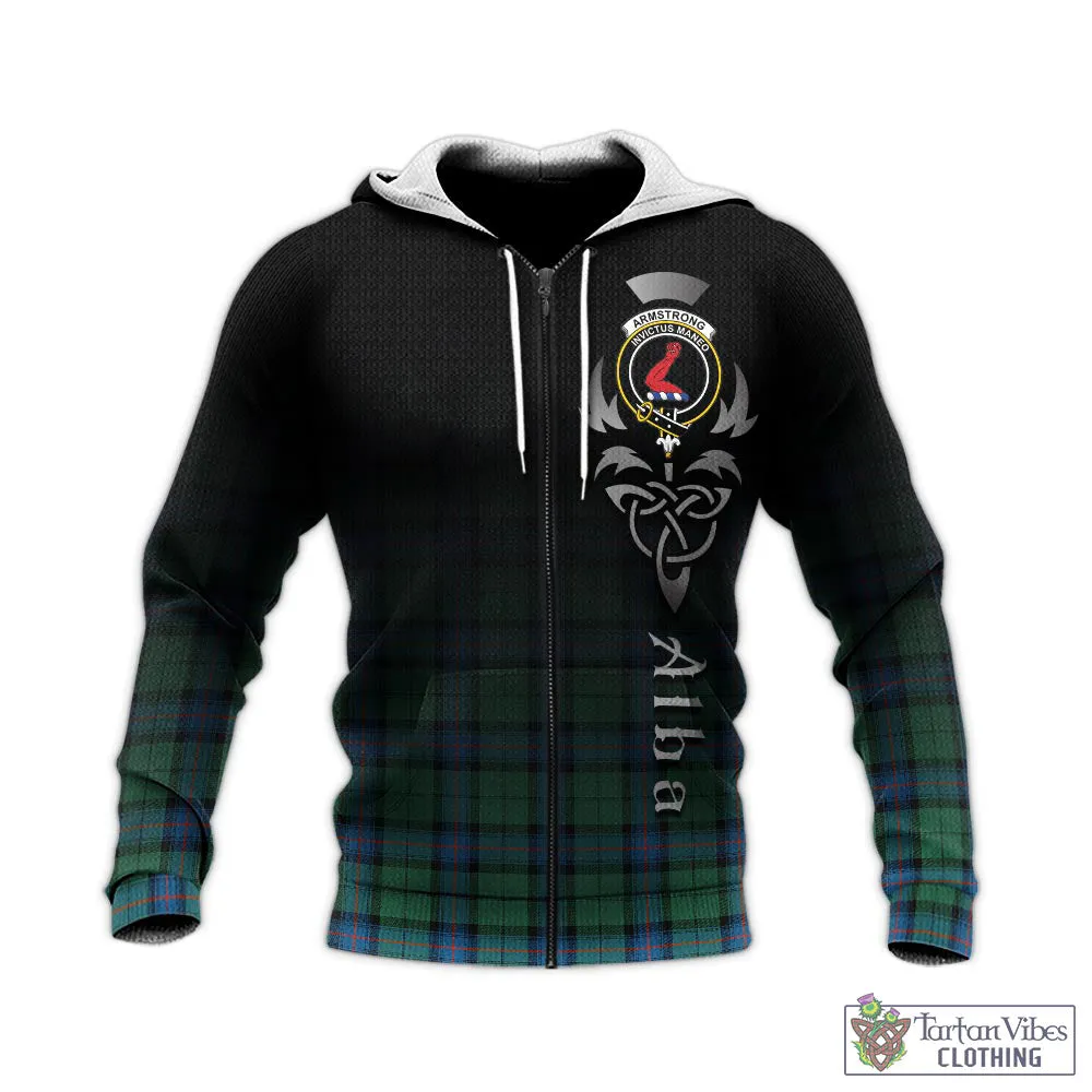 Armstrong Ancient Tartan Knitted Hoodie Featuring Alba Gu Brath Family Crest Celtic Inspired