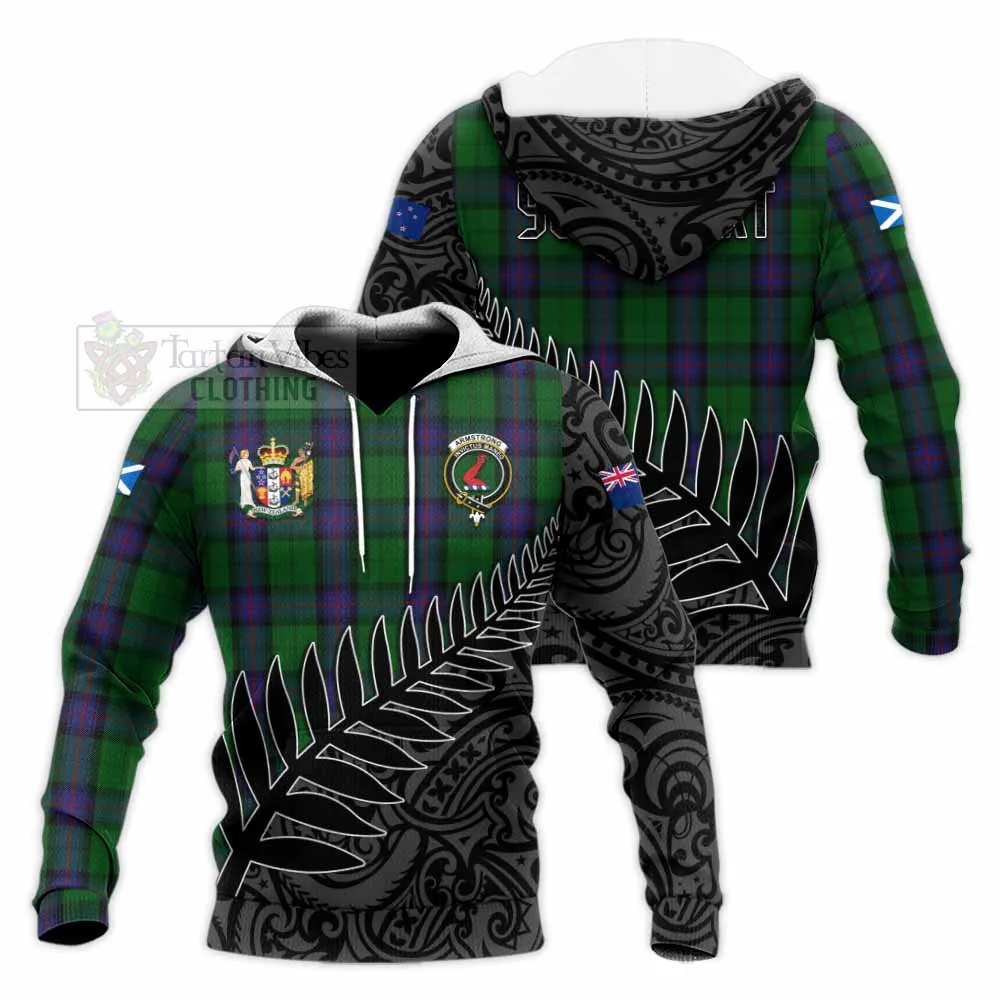 Armstrong Crest Tartan Knitted Hoodie with New Zealand Silver Fern Half Style