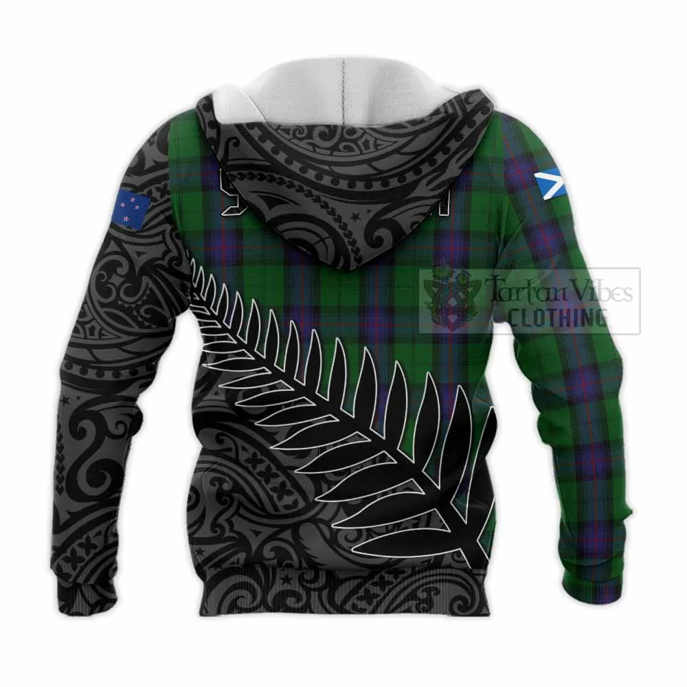 Armstrong Crest Tartan Knitted Hoodie with New Zealand Silver Fern Half Style