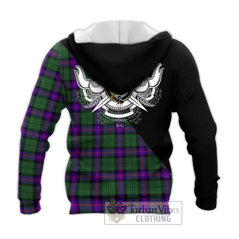 Armstrong Modern Tartan Knitted Hoodie with Family Crest and Military Logo Style