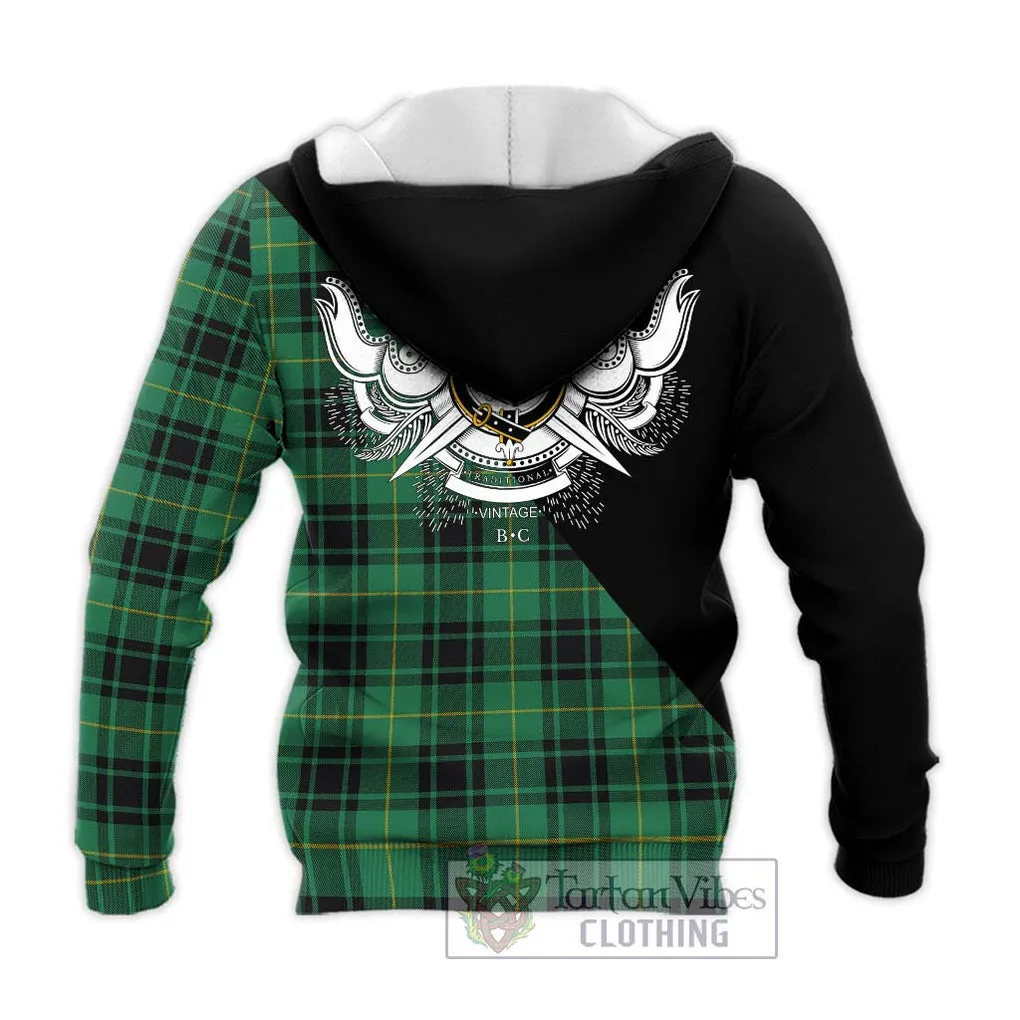 Arthur Ancient Tartan Knitted Hoodie with Family Crest and Military Logo Style