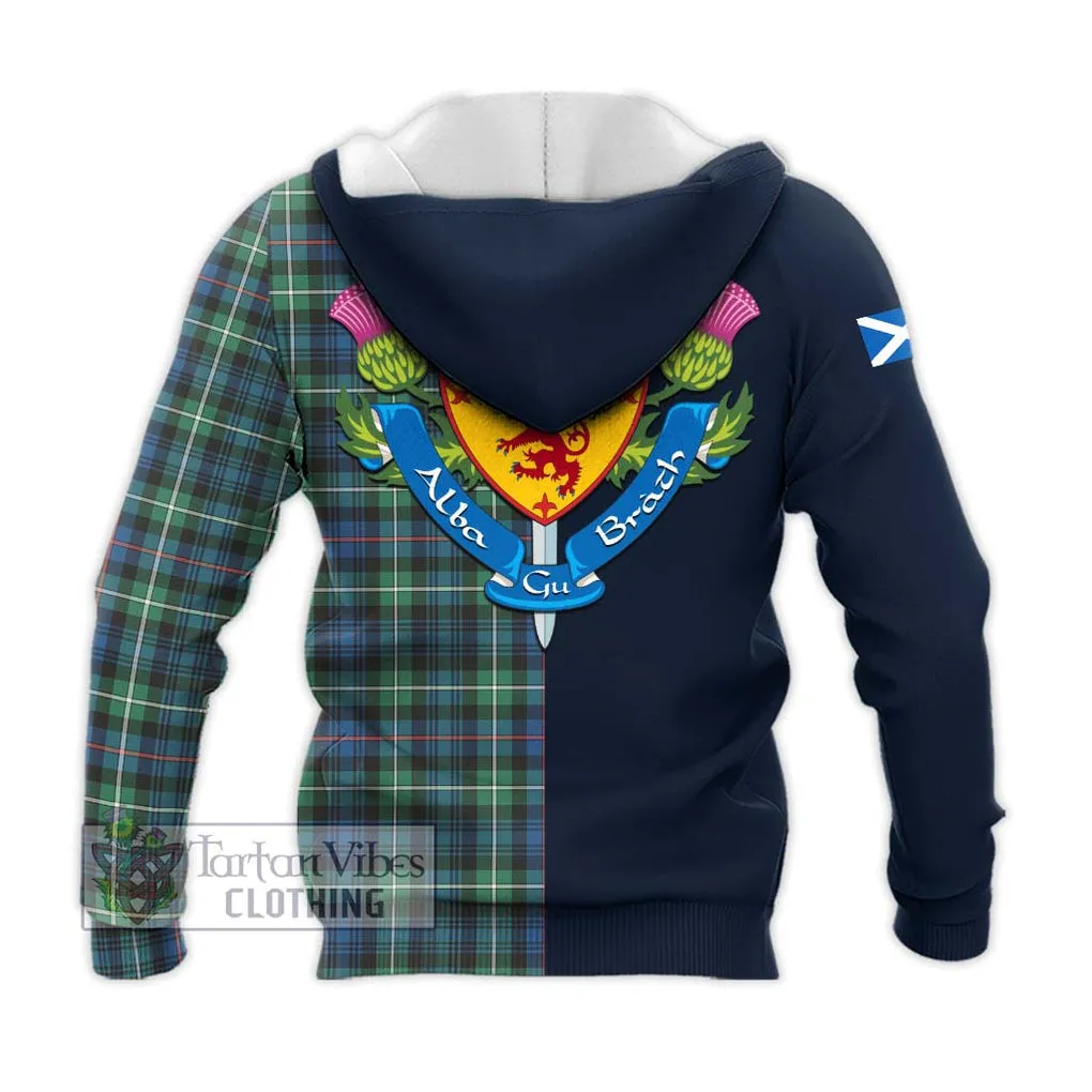 Baillie Ancient Tartan Knitted Hoodie Alba with Scottish Lion Royal Arm Half Style