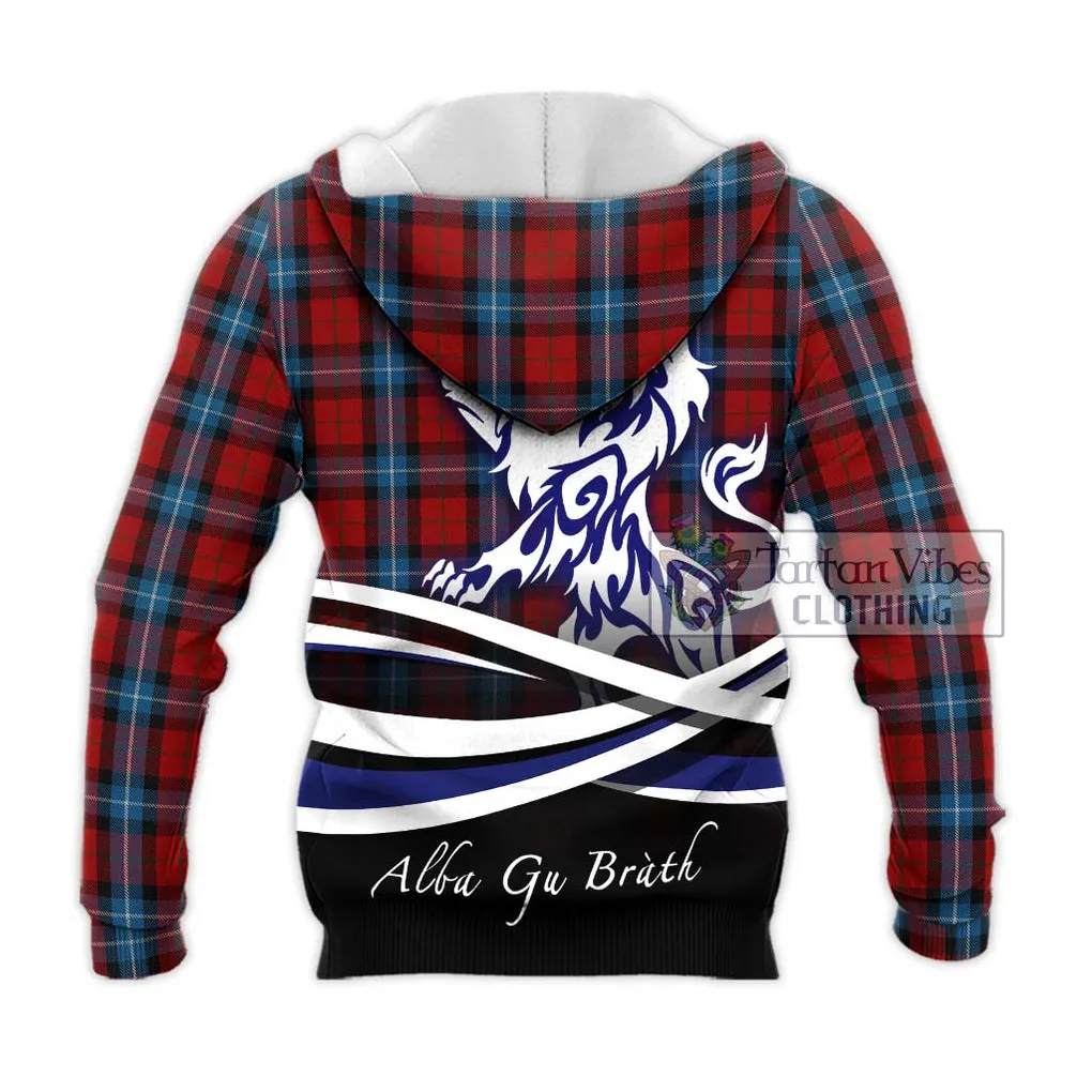 Baillie of Polkemmet Red Tartan Knitted Hoodie with Alba Gu Brath Regal Lion Emblem