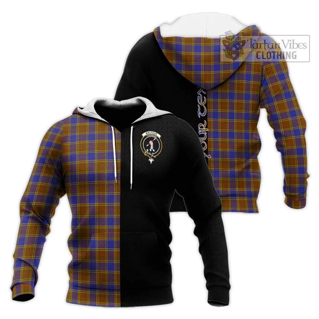 Balfour Tartan Knitted Hoodie with Family Crest and Half Of Me Style