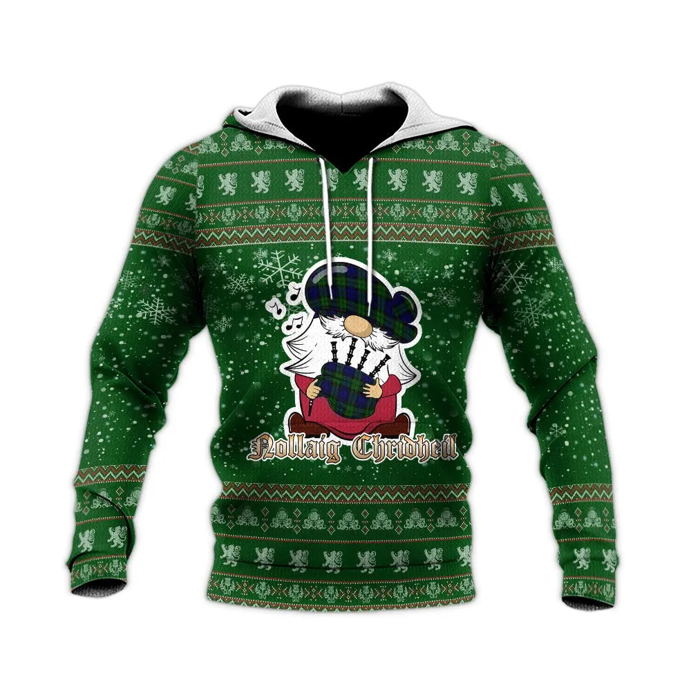 Bannatyne Clan Christmas Knitted Hoodie with Funny Gnome Playing Bagpipes