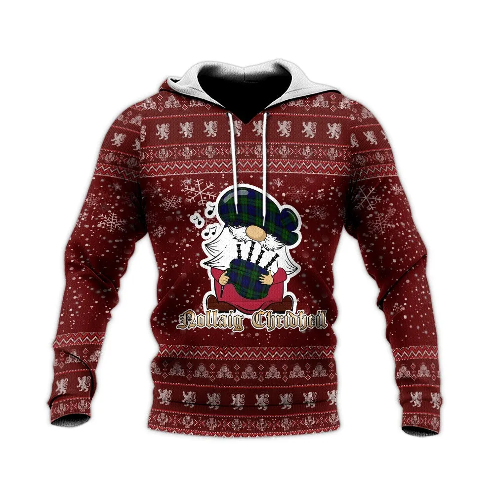 Bannatyne Clan Christmas Knitted Hoodie with Funny Gnome Playing Bagpipes