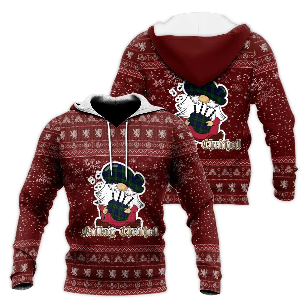 Bannatyne Clan Christmas Knitted Hoodie with Funny Gnome Playing Bagpipes