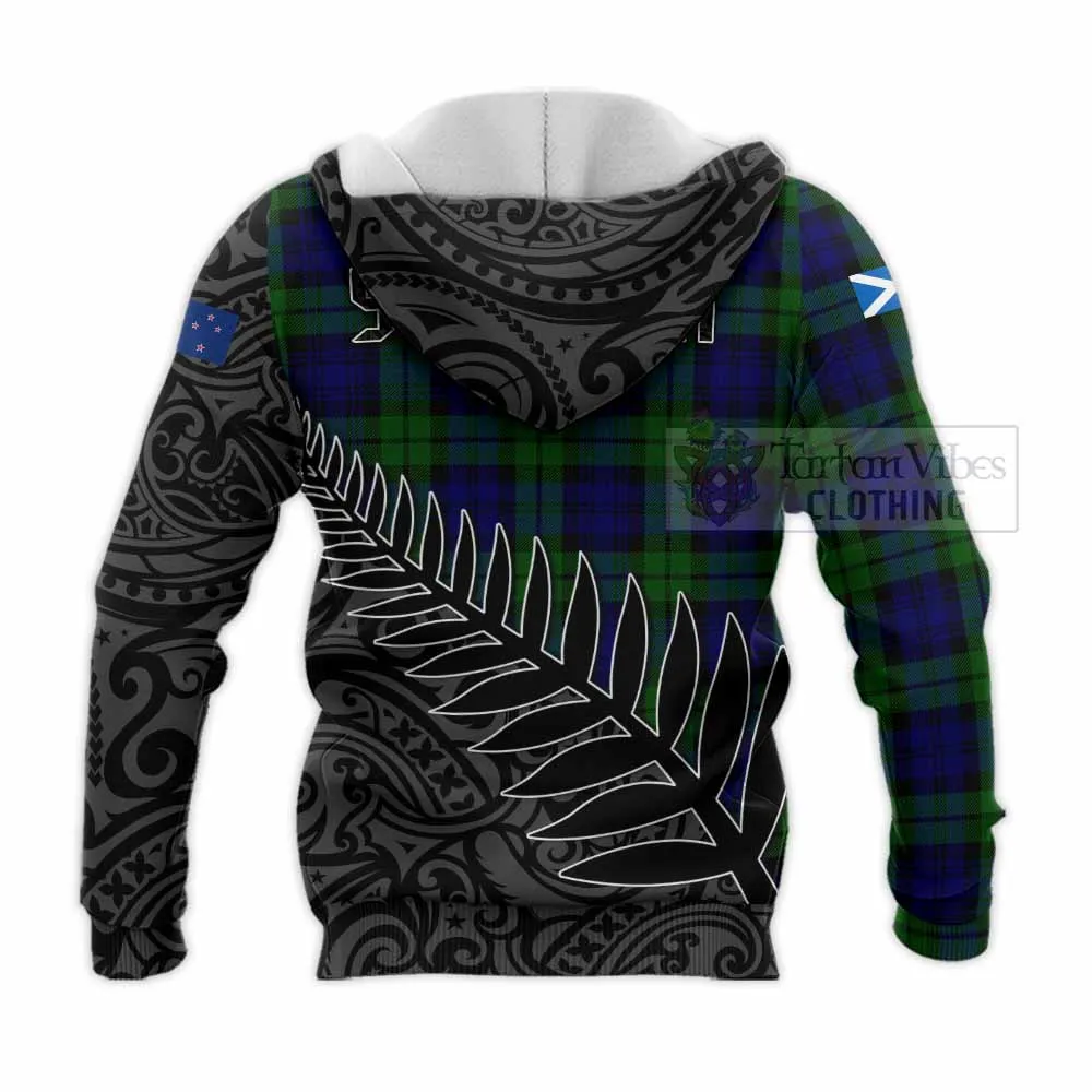 Bannatyne Crest Tartan Knitted Hoodie with New Zealand Silver Fern Half Style