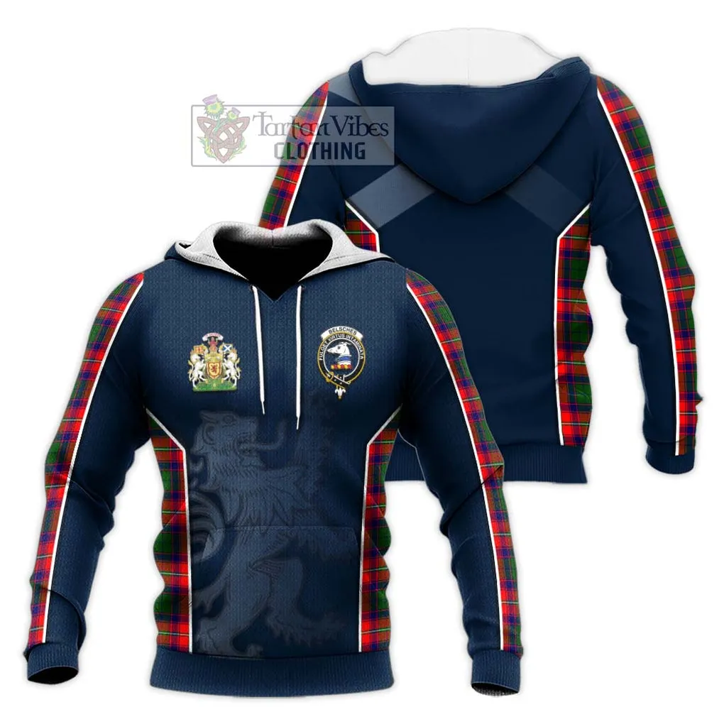 Belsches Tartan Knitted Hoodie with Family Crest and Lion Rampant Vibes Sport Style