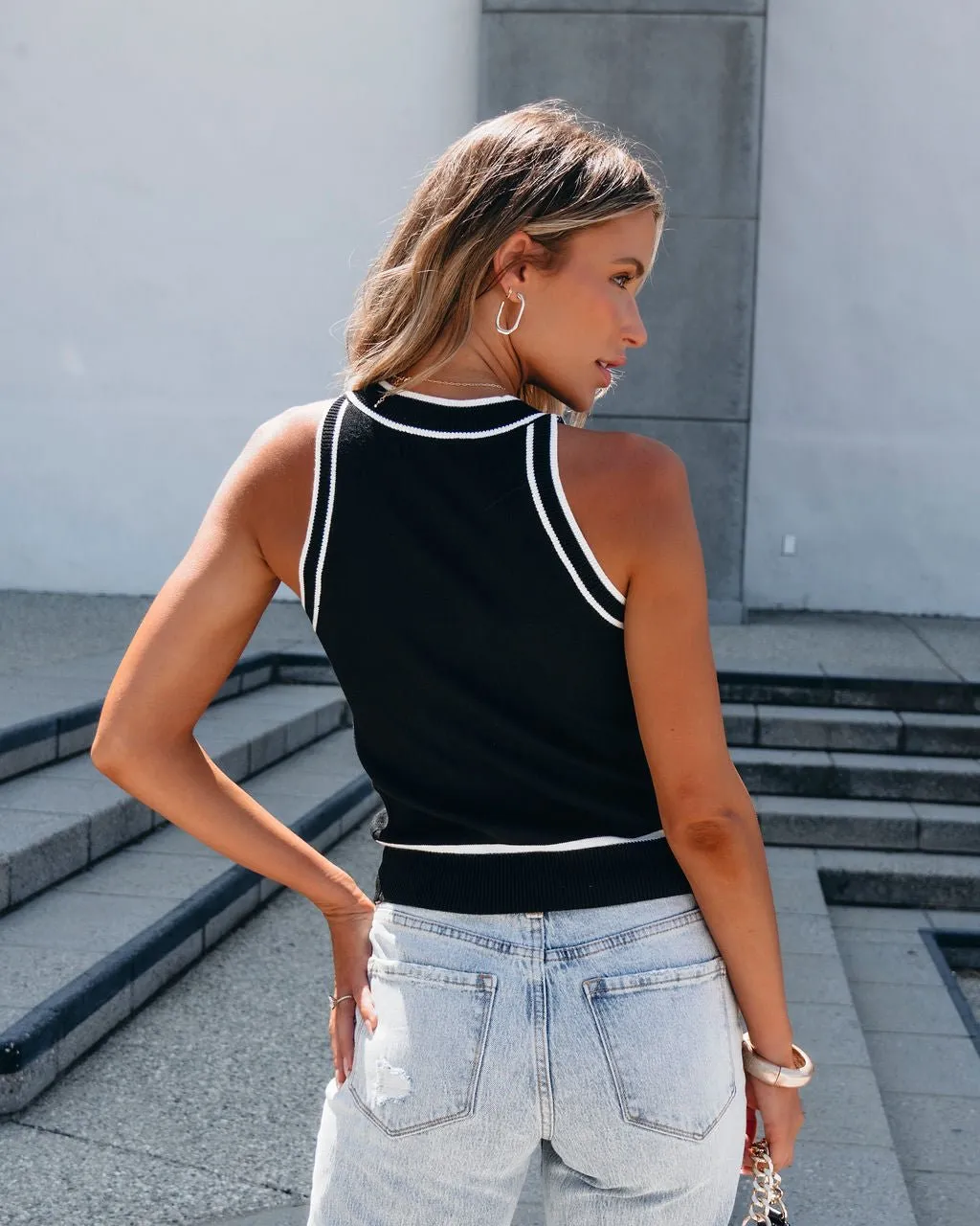 Black Contrast Striped Tank Top