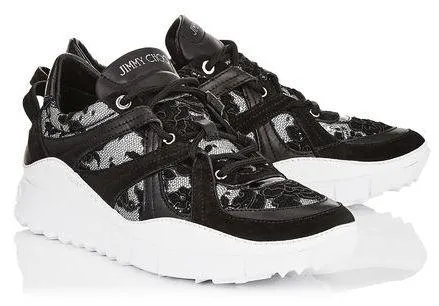 Black Mix Floral Lace on Mesh and Leather Trainers