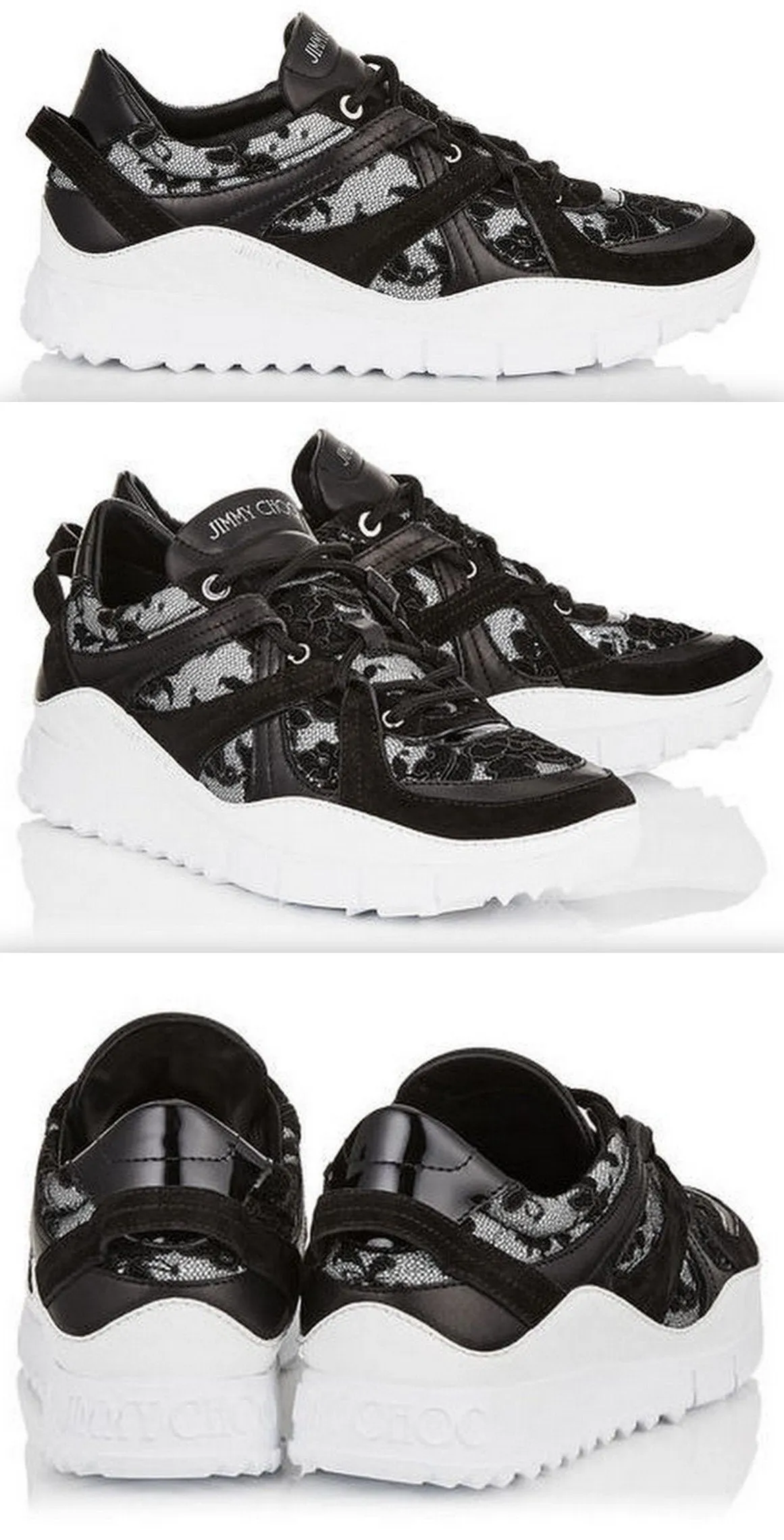 Black Mix Floral Lace on Mesh and Leather Trainers